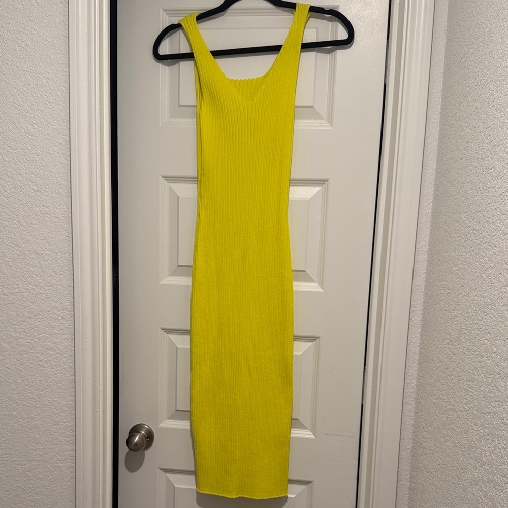 Bright Yellow Ribbed Tank Midi Dress